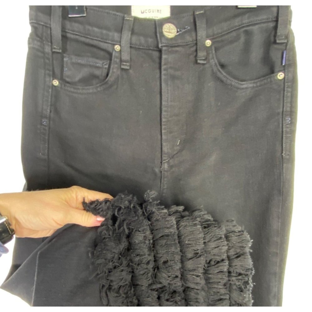 McGuire damn fine black jeans denim pants straight leg fringe cuffs Women's 26